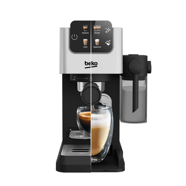 Beko Espresso Coffee Machine 15 Bar 1628W Cup Size Adjustment with Milk Container