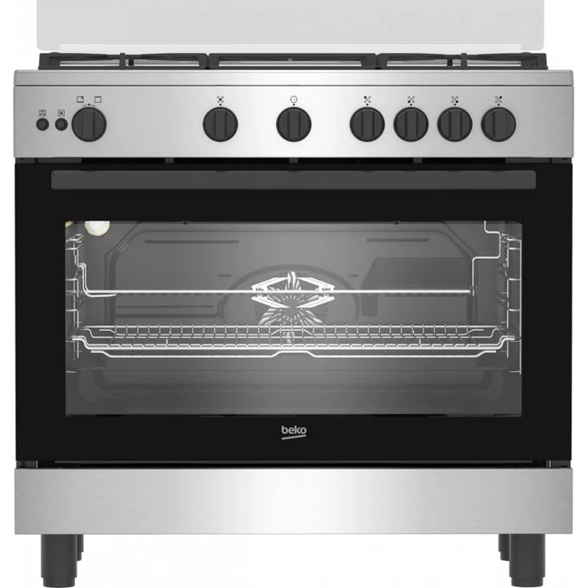 Beko Gas Cooker 90 cm 5 burners stainless steel with a cooling fan and Full Safety