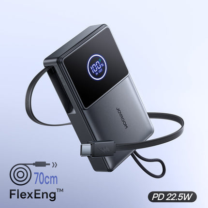 بنك طاقة (باور بانك) جوي رووم (Joyroom) موديل JR-PR1 - سعة 10000 مللي أمبير - قوة 22.5 واط - كابل تايب سي مدمج قابل للسحب - شاشة رقمية 