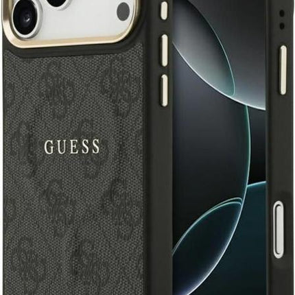 كفر جيس (Guess) ماج سيف طبعة 4G كلاسيك مع شعار معدني للايفون 17، 17 برو، و17 برو ماكس - أسود