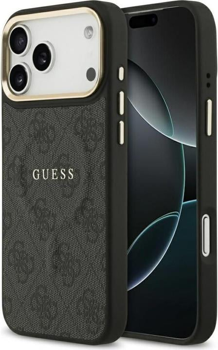 كفر جيس (Guess) ماج سيف طبعة 4G كلاسيك مع شعار معدني للايفون 17، 17 برو، و17 برو ماكس - أسود كفر جيس (Guess) ماج سيف طبعة 4G كلاسيك مع شعار معدني للايفون 17، 17 برو، و17 برو ماكس - أسود