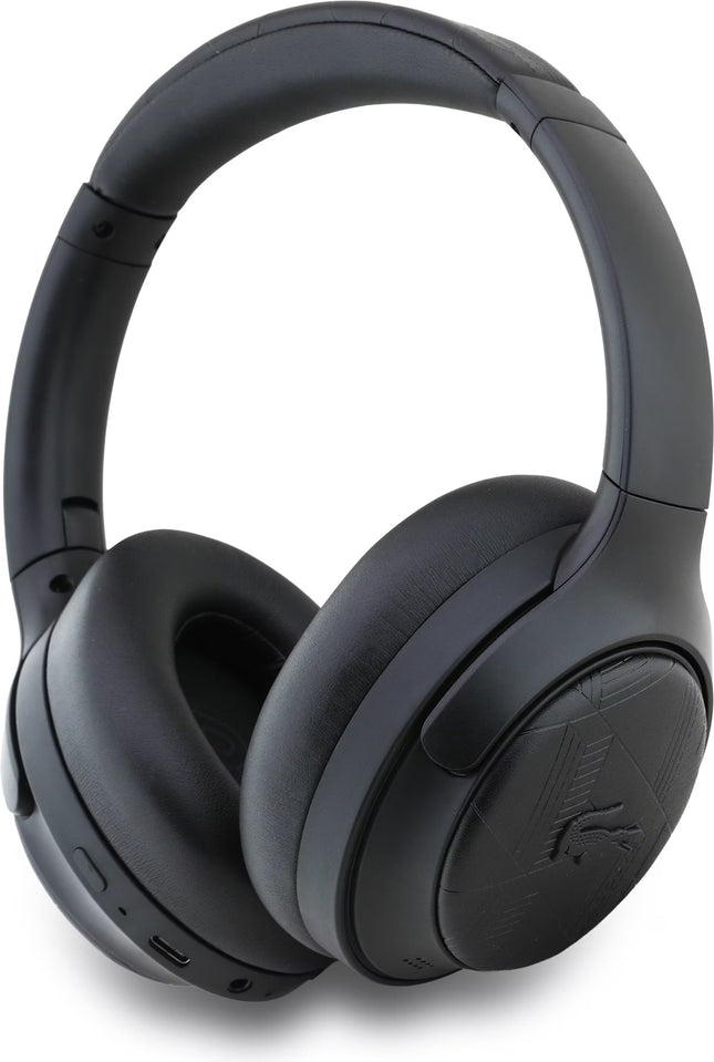 Lacoste Monogramme ANC Bluetooth Wireless On-Ear Headphones, Active Noise Cancelling, 42H Playtime - Black