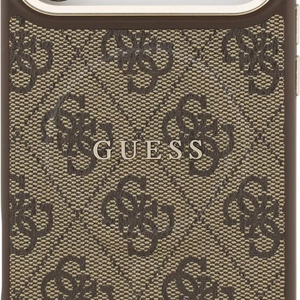 كفر جيس (Guess) مونوغرام سافيانو ماج سيف مع شعار 4G معدني للايفون 16 برو ماكس وسلسلة آيفون 17 - بني