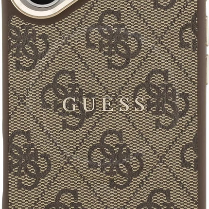 كفر جيس (Guess) مونوغرام سافيانو ماج سيف مع شعار 4G معدني للايفون 16 برو ماكس وسلسلة آيفون 17 - بني