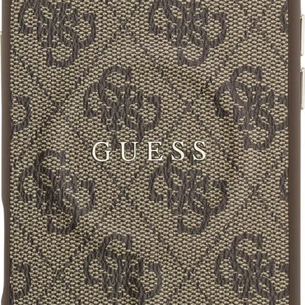 كفر جيس (Guess) مونوغرام سافيانو ماج سيف مع شعار 4G معدني للايفون 16 برو ماكس وسلسلة آيفون 17 - بني