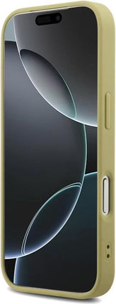 كفر جيس (Guess) بريق "Glitter" مع شعار 4G المعدني الكبير للايفون 17 برو و17 برو ماكس - ذهبي