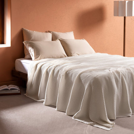 Avril King Size Cotton Ecocell Coverlet in Cream