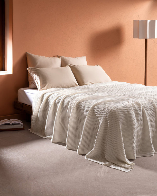 Avril King Size Cotton Ecocell Coverlet in Cream