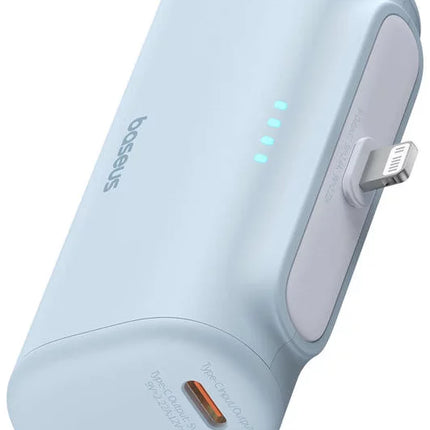 ) Baseus PicoGo Portable Power Bank - 5,000mAh Capacity - 20W Fast Charging - Built-in Lightning Connector for iPhone - Ultra-Compact Lipstick Size - Foldable Stand
