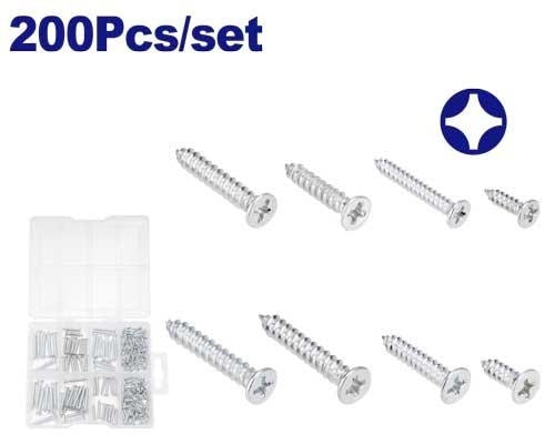 EMTOP EMXSCB01 200 Pcs Countersunk Head Self-Tapping Screws Assortment Kit