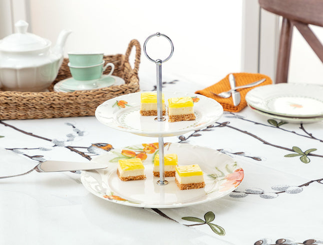 Silverberry 2-Tier Cake Stand with Metal Handles