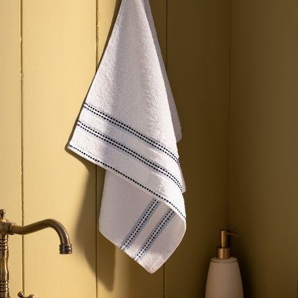 Fanya 100% Cotton Face Towel White/Blue - Soft & Absorbent