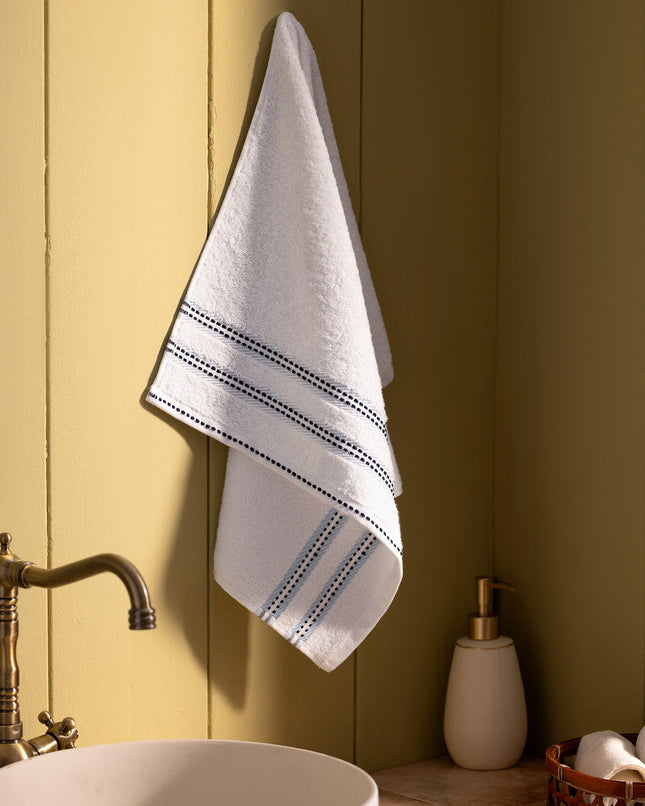 Fanya 100% Cotton Face Towel White/Blue - Soft & Absorbent
