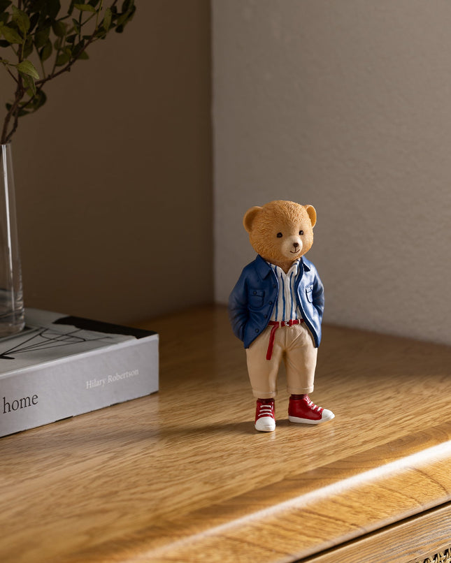 Simon Bear Figurine Navy & Beige Decorative Sculpture