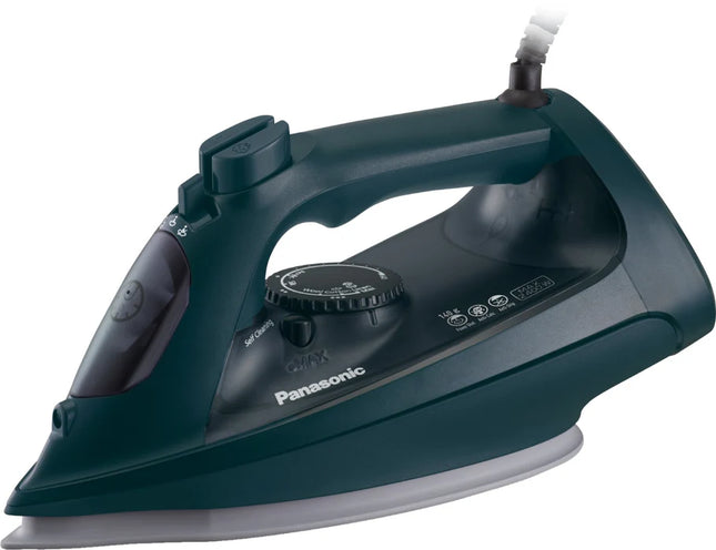 مكواة بخار باناسونيك 2400 واط مع قاعدة مطلية بالسيراميك، ميزة دفع البخار القوي والبخار العمودي - أبيض/أزرق (NI-U450GTV)