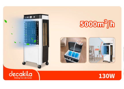 مكيف صحراوي متنقل ديكاكيلا (Decakila) بقوة 130 واط - خزان مياه كبير - 3 سرعات قابلة للتعديل - نظام تبريد تبخيري - سهل التنقل - لون أبيض وأخضر