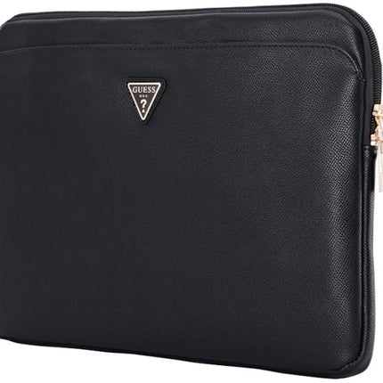 Guess 14-Inch Grained PU Leather Laptop Sleeve with Metallic Logo - Black