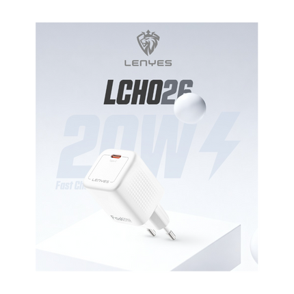 Lenyes LCH026 20W PD Fast Wall Charger Set - Includes Type-C to Lightning Cable - Intelligent Power Delivery - Fireproof Material - White