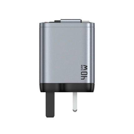 Green Lion GaN Premium 40W Wall Charger - Dual USB-C Ports - UK Plug - Grey