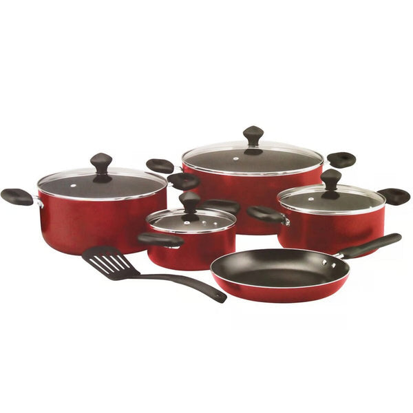 Prestige 10-Piece Non-Stick Aluminum Cookware Set – Red