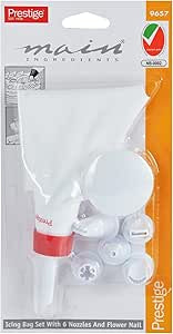 Prestige Icing Bag with 6 Plastic Nozzles, White & Red