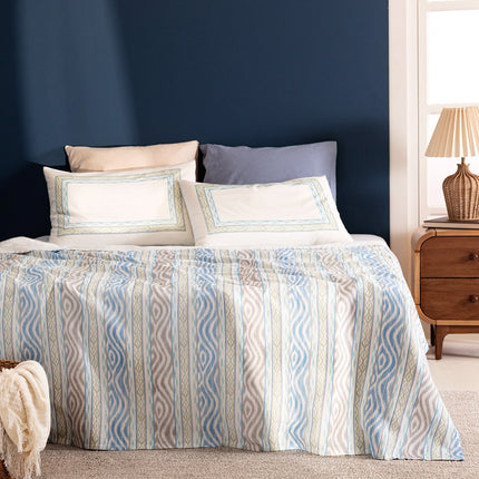 Amaud King Size Karde Printed Coverlet Set Gray Blue