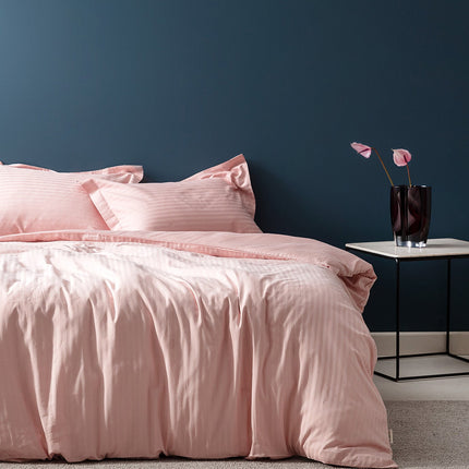 Elicia Double Striped Satin Duvet Cover Set - Powder
