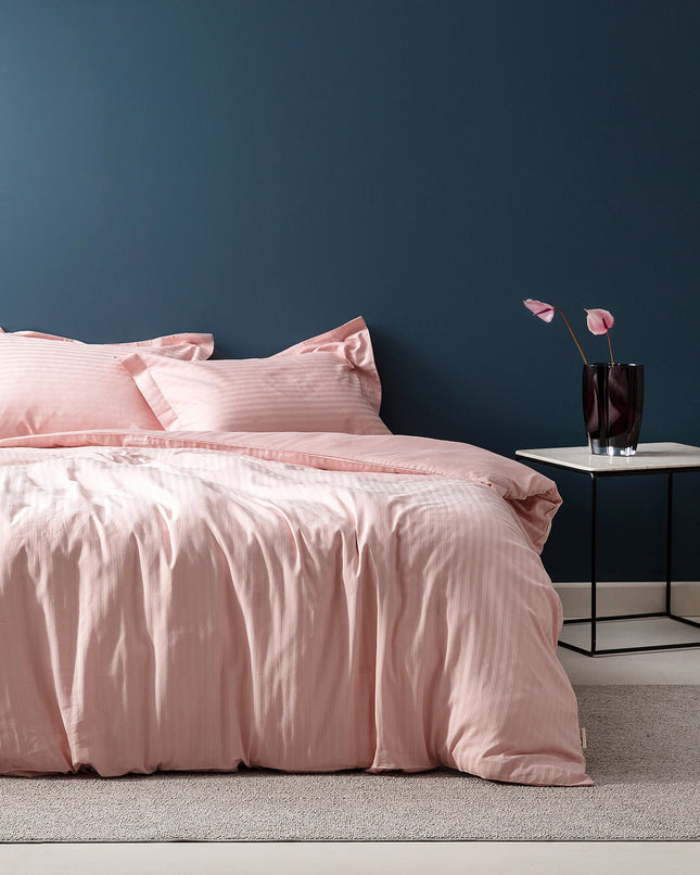 Elicia Double Striped Satin Duvet Cover Set - Powder