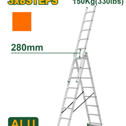 Jadever 3‑Section Extension Ladder 3×8 Steps – 5.08 m