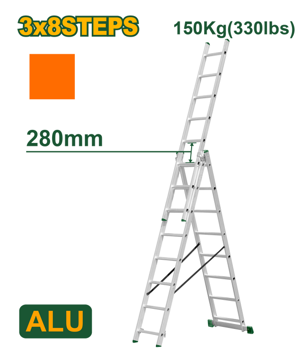 Jadever 3‑Section Extension Ladder 3×8 Steps – 5.08 m
