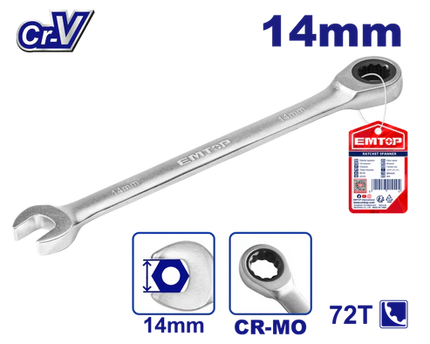 EMTOP ECSPAR141  14mm Ratcheting Combination Wrench