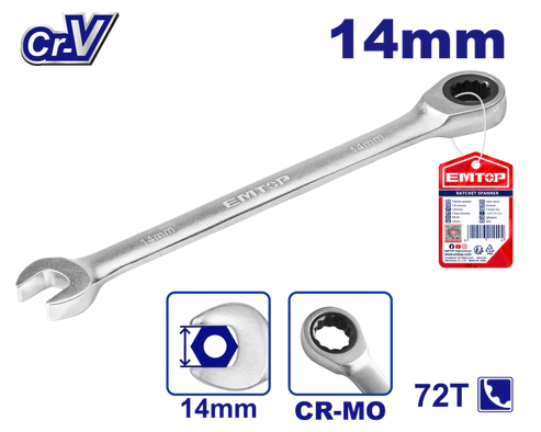 EMTOP ECSPAR141  14mm Ratcheting Combination Wrench