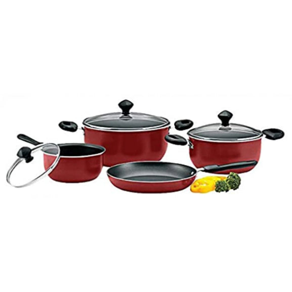 Prestige 7-Piece Non-Stick Aluminum Cookware Set – Red