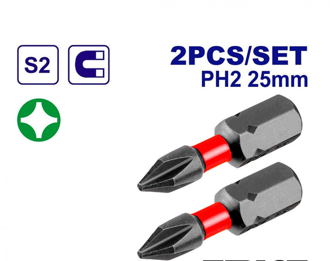 EMTOP High Impact Magnetic Screwdriver Bits Set - PH2 × 25mm