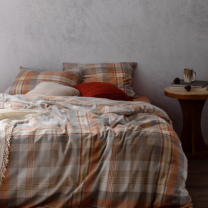 Gustave Super King Flannel Duvet Cover Set Beige Orange