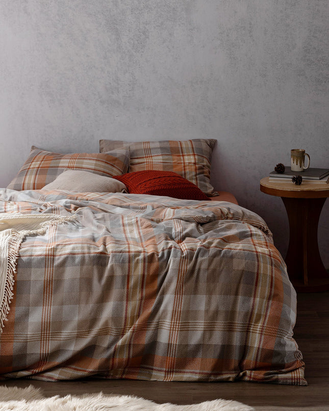 Gustave Super King Flannel Duvet Cover Set Beige Orange