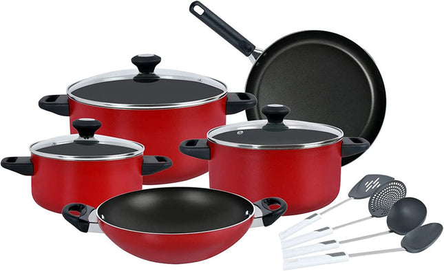 Prestige Classique 12-Piece Non-Stick Cookware Set – Red