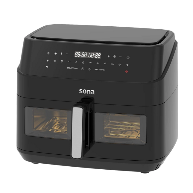 Sona Air Fryer 10 L Black 2600W With transparent drawer divider For cooking on two sides or one side