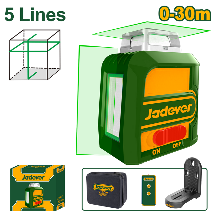 جهاز ليزر تسوية ذاتي – 5 خطوط أخضر من Jadever جهاز ليزر تسوية ذاتي – 5 خطوط أخضر من Jadever