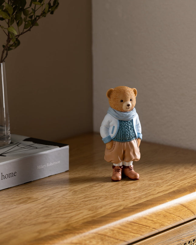 Voir Bear Figurine Beige Blue Home Decor Accent