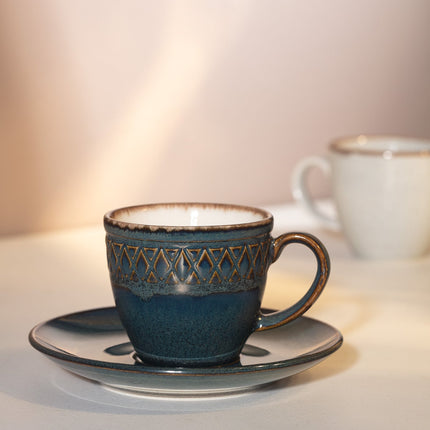 Antique 2-Piece Coffee Cup Set - Indigo Blue Vintage