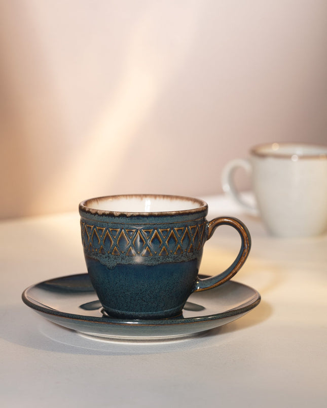 Antique 2-Piece Coffee Cup Set - Indigo Blue Vintage