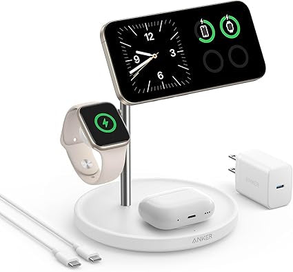 B25M3311 Anker MagGo Wireless Charging Station (15W, 3-in-1 Stand) Cable and Charger Bundle