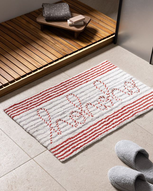 Fleuramour Bath Mat - Soft Cushioned White Red Gray