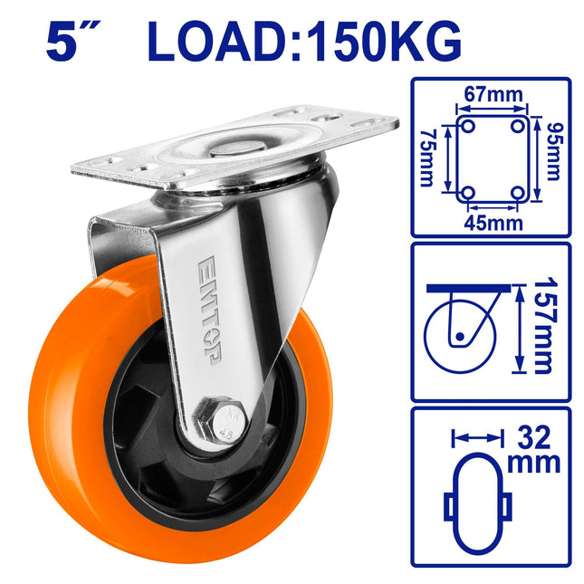 EMTOP EMJL2352  5inch Swivel Caster Wheel – Orange