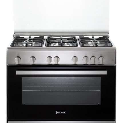 Elba Gas Cooker 90 cm Stainless Steel Cast iron pan supports 5 gas burners Full Safety with Fan