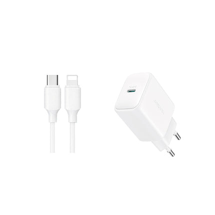 JR-TCF20 PD 20W Charger-White (UK)+C to L Cable 1m-White