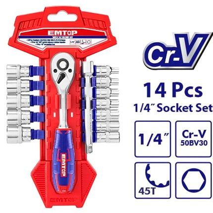 EMTOP ESKT14141     14 Piece 1/4" Socket Wrench Set