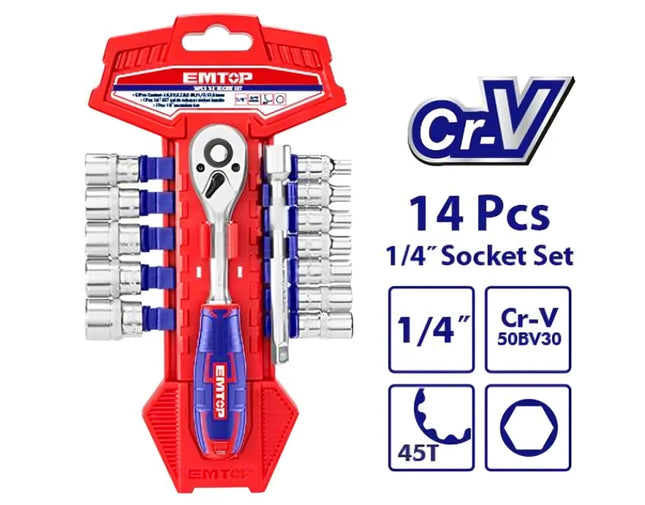 EMTOP ESKT14141     14 Piece 1/4" Socket Wrench Set