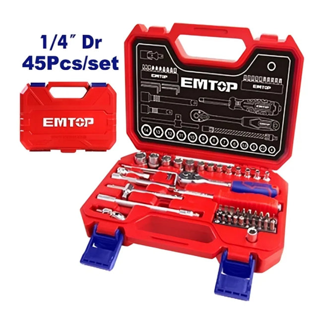 EMTOP ESKT14451 45-Piece 1/4" Socket Set